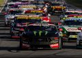 The start of a Supercars race at Perth's Wanneroo Raceway in 2024 led by Cameron Waters.
