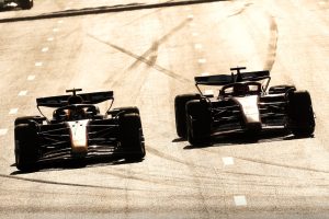 Silhouetted F1 cars at Baku.