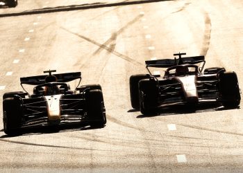 Silhouetted F1 cars at Baku.