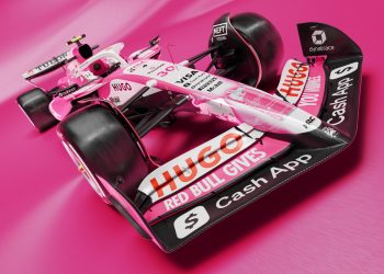 Racing Bulls has traded its popular all-white livery for a bright pink design. Image: Supplied.