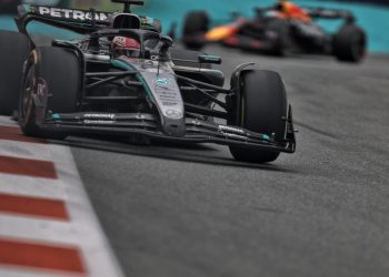 Red Bull has lodged a protest against George Russell, who finished third in the Miami Grand Prix. Image: XPB Images.