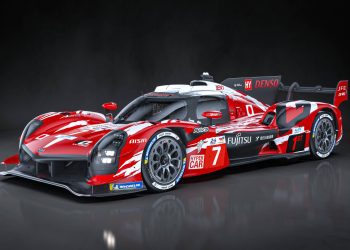 Toyota's GR010 dressed in a tribute livery to the TS020.