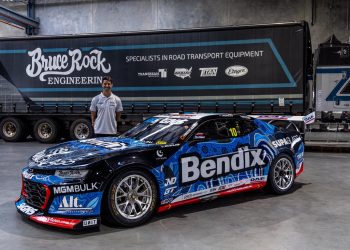 Nick Percat at the unveiling of his car's Indigenous colours. Image: Supplied
