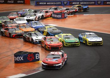 NASCAR Cup Series cars through the stadium section at Autodromo Hermanos Rodriguez.