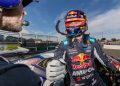 Broc Feeney celebrates at Symmons Plains Raceway.