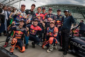 Daniel Sanders (bottom right) with other Red Bull athletes including Max Verstappen, Dani Pedrosa, and Connor Zilisch.