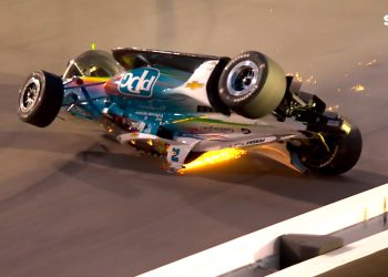 Josef Newgarden's car flips after hitting Louis Foster.