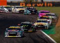 Supercars funnel their way through Turn 5 at the 2025 Darwin Triple Crown.