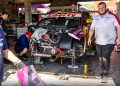 Jaxon Evans' damaged Chevrolet Camaro.