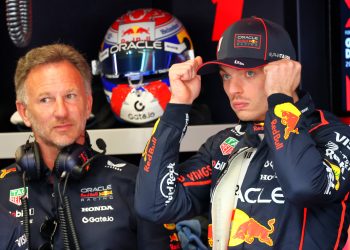Max Verstappen with Red Bull boss Christian Horner in Spain. Image: XPB Images