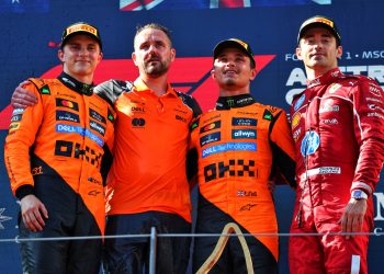 Lando Norris took victory in Austria from Oscar Piastri and Charles Leclerc. Image: XPB Images