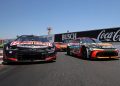 Shane Van Gisbergen, driver of the #88 Red Bull Chevrolet, and Chase Briscoe, driver of the #19 Bass Pro Shops Toyota, lead the field on a pace lap prior to the NASCAR Cup Series Toyota/Save Mart 350 at Sonoma Raceway.