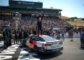 Shane van Gisbergen, driver of the #88 Red Bull Chevrolet, celebrates after winning the NASCAR Cup Series Toyota/Save Mart 350 at Sonoma Raceway.