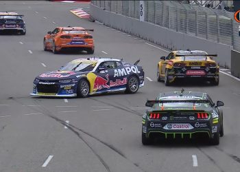 Will Brown's parked #1 Red Bull Ampol Racing Chevrolet Camaro after crashing in Practice 1 at the Townsville 500.