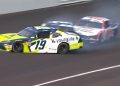 Austin Hill made contact with Aric Almirola and turned him into the outside wall at Indianapolis.