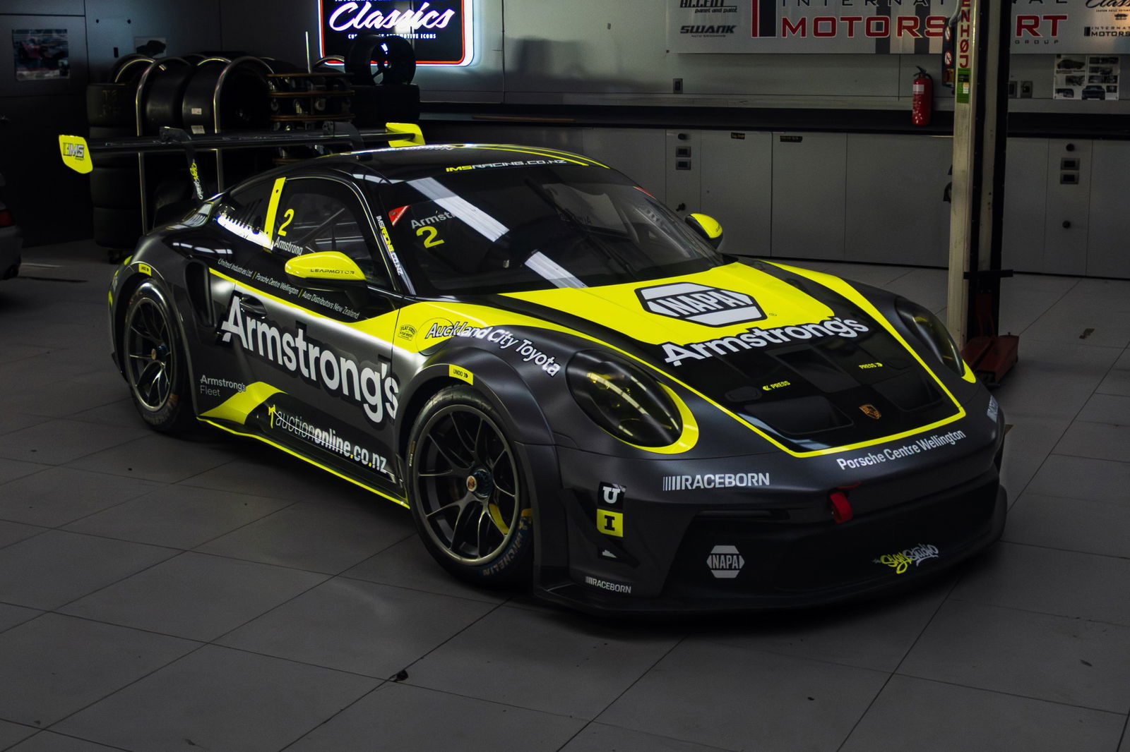 The Porsche 911 GT3 Cup car that Marcus Armstrong and Rick Armstrong will race in the South Island Endurance Series.