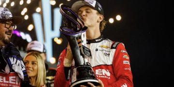 AVONDALE, ARIZONA - NOVEMBER 01: Jesse Love, driver of the #2 Whelen Chevrolet, celebrates in victory lane after winning the NASCAR Xfinity Series Championship at Phoenix Raceway on November 01, 2025 in Avondale, Arizona. (Photo by Meg Oliphant/Getty Images) | Getty Images
