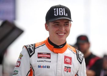 Brent Crews, driver of the #1 JBL Toyota, looks on during practice for the NASCAR Craftsman Truck Series Window World 250 at North Wilkesboro Speedway on May 17, 2025 in North Wilkesboro, North Carolina. (Photo by James Gilbert/Getty Images) | Getty Images