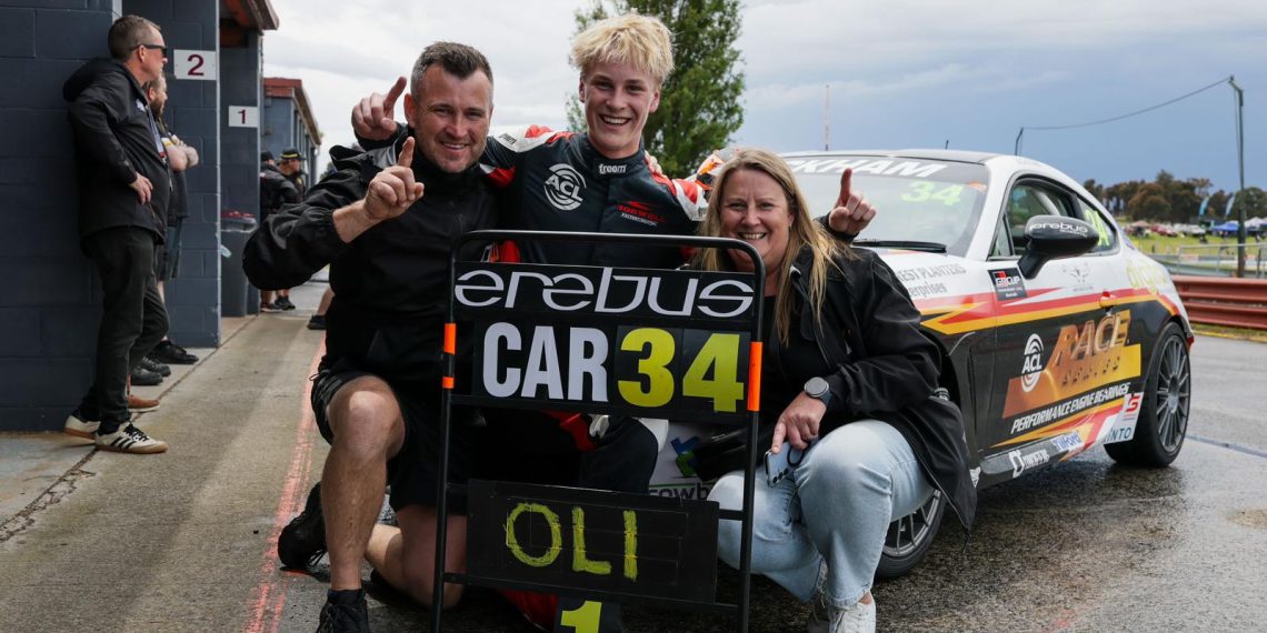 Oliver Wickham celebrates winning the 2026 GR Cup with his family.