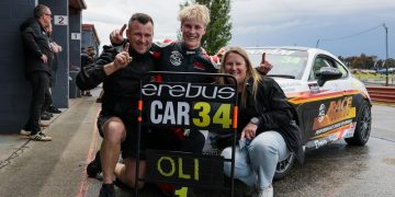 Oliver Wickham celebrates winning the 2026 GR Cup with his family.