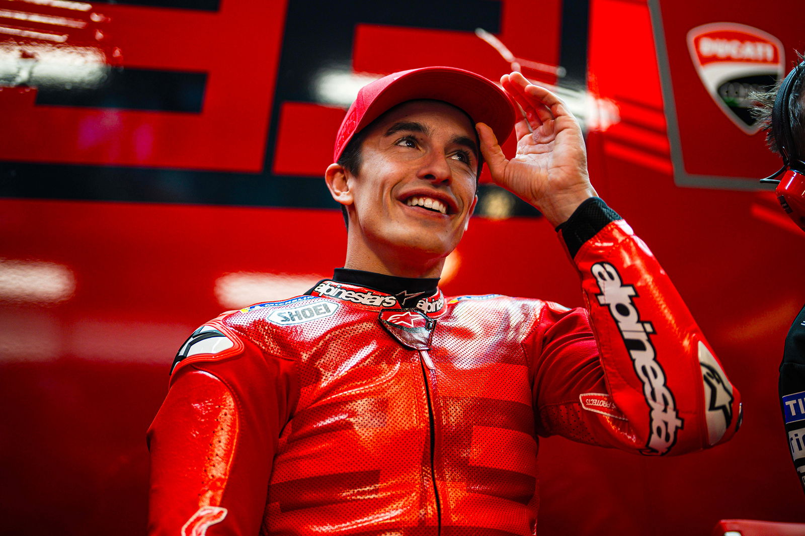 Marc Marquez dressed in Ducati red.