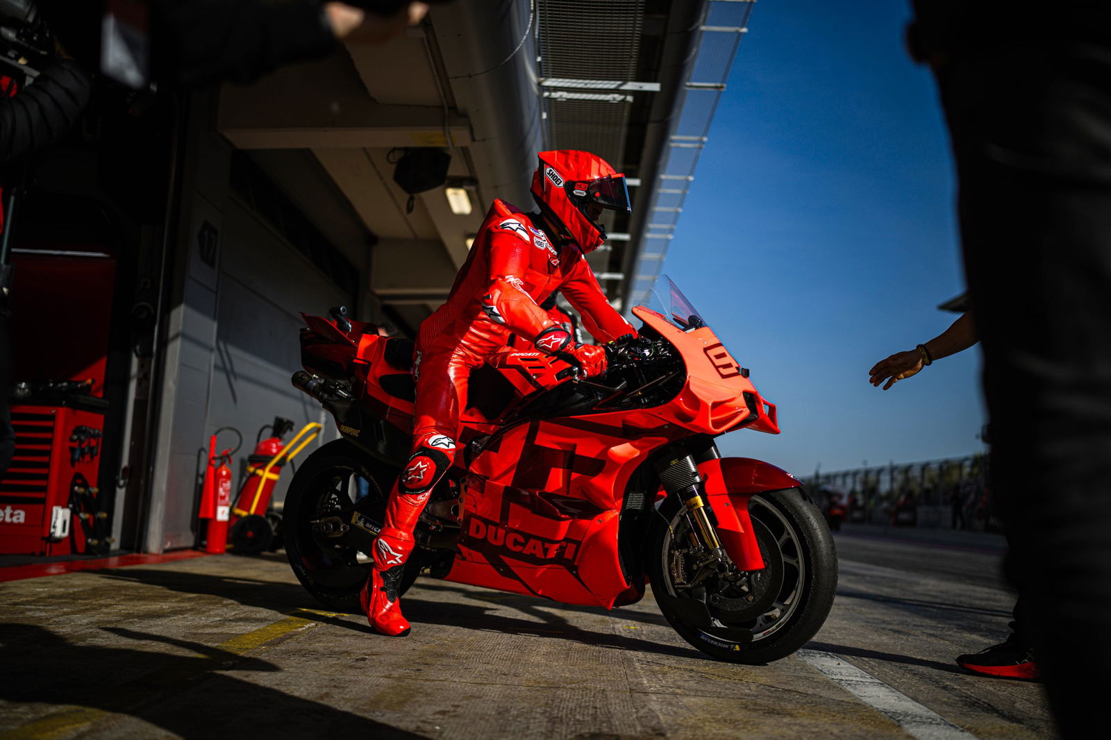 Marc Marquez on the factory Ducati bike at the MotoGP post-season test at Circuit de Barcelona-Catalunya. 