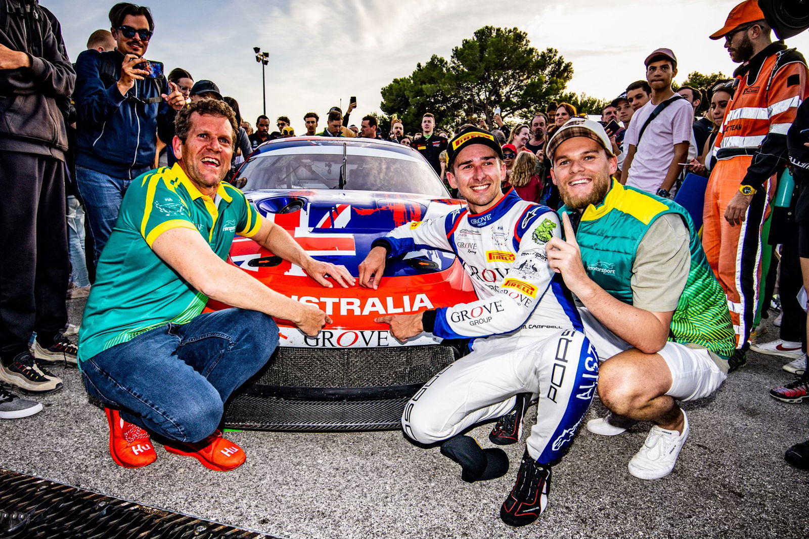 Stephen Grove (from left) with Matt Campbell and Brenton Grove. Image: FIA