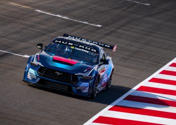 James Courtney driving the third BRT Mustang at The Bend ahead of Guenther Steiner's ride at this weekend's Adelaide Motorsport Festival. Image: Race Project/Shell V-Power Motorsport Park