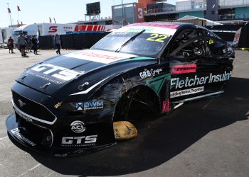 Mason Kelly's damaged Kelly Racing Ford Mustang.