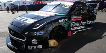 Mason Kelly's damaged Kelly Racing Ford Mustang.