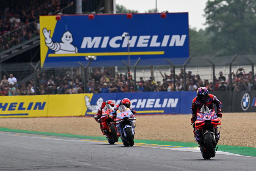 Jorge Martin beats Marc Marquez and Francesco Bagnaia to victory in the MotoGP French Grand Prix at Le Mans. Image: Supplied
