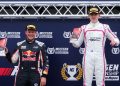 Runner-up Will Brown (left) with Zack Scoular on the podium after race one at Taupo Motorsport Park.