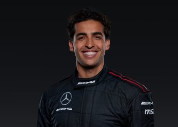 Jayden Ojeda dressed in a Mercedes-AMG Motorsport race suit.