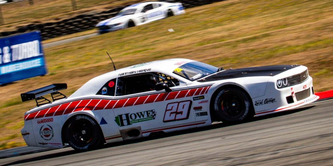 In a Dodge Challenger, Australian Nathan Herne led all the way to win Race 1 of the Trans-Tasman TA2 Challenge in New Zealand. Image: Supplied