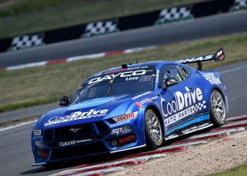 Aaron Love's Blanchard Racing Team Mustang was fitted with the new-spec Ford engine for two days of testing at Winton. Image: Russell Colvin