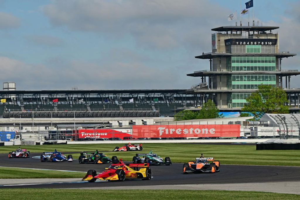Alex Palou (red and yellow car) won the Indianapolis Grand Prix and now leads the IndyCar Series. Image: Penske Entertainment