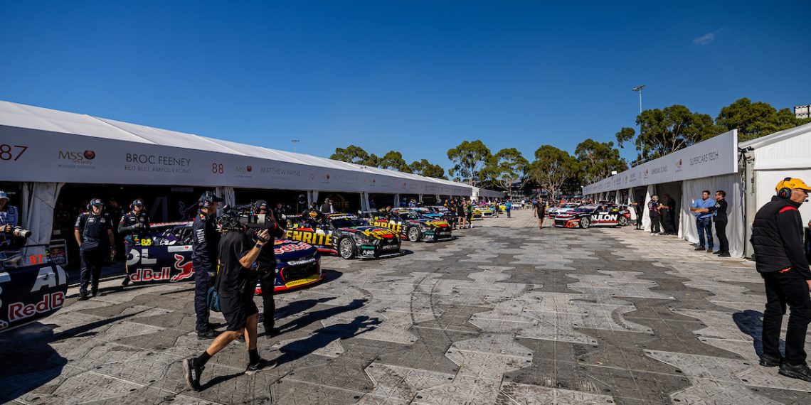 The Supercars pit set-up at the Australian GP. Image: InSyde Media