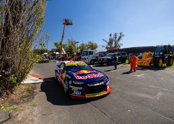 Transiting from the infield paddock to the circuit.