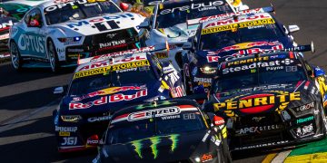 The start of the Supercars race at the Albert Park Grand Prix Circuit.