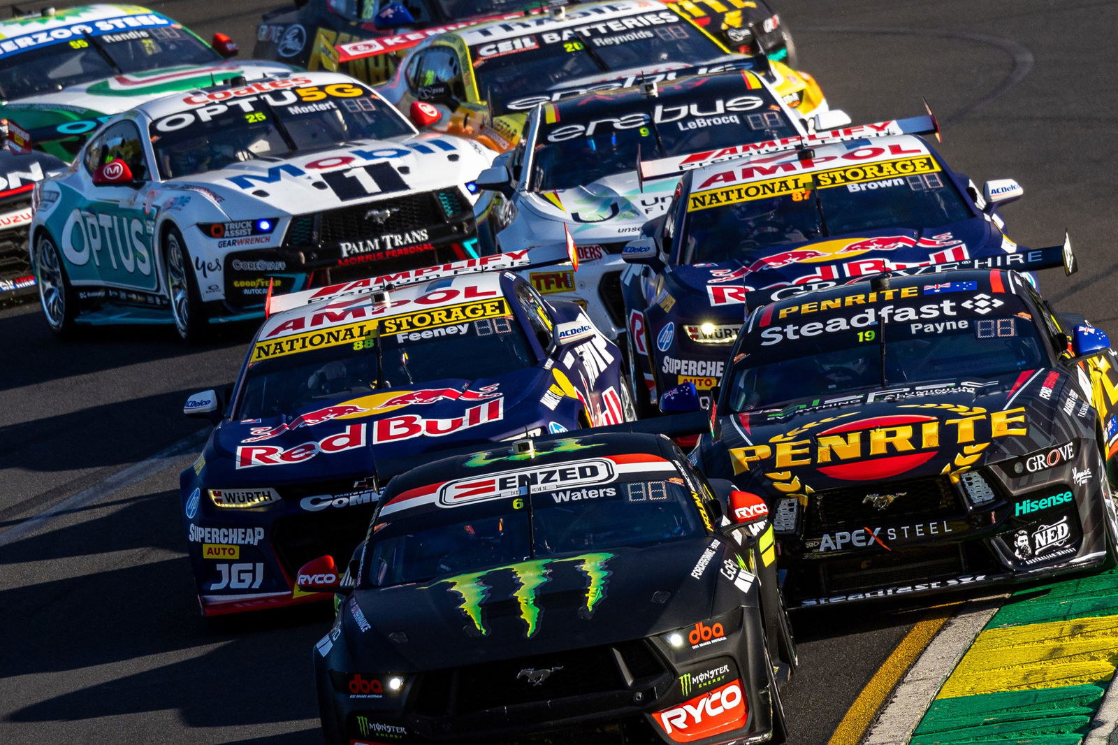 The start of the Supercars race at the Albert Park Grand Prix Circuit. 