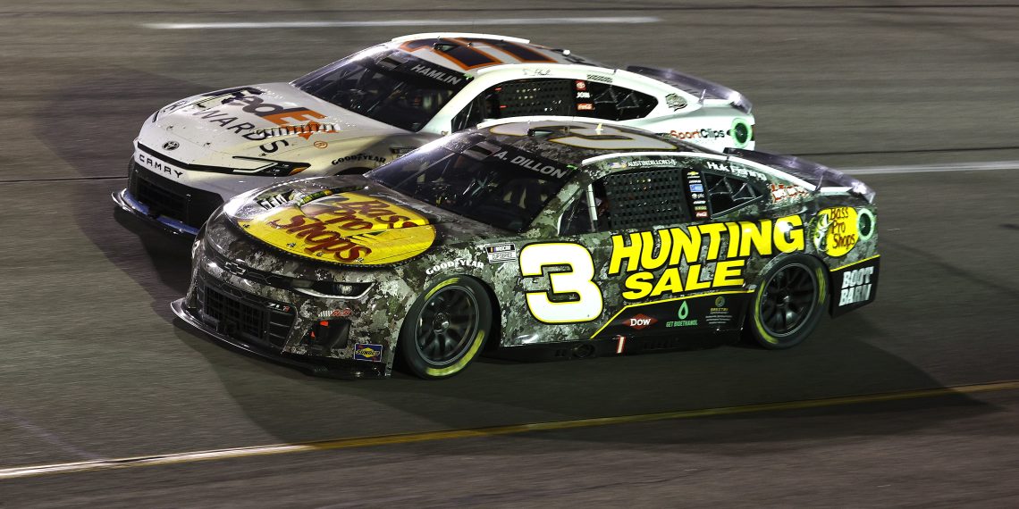 Austin Dillon (#3) side-by-side with Denny Hamlin (#11) at Richmond Raceway.