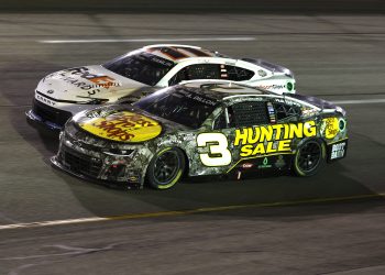 Austin Dillon (#3) side-by-side with Denny Hamlin (#11) at Richmond Raceway.