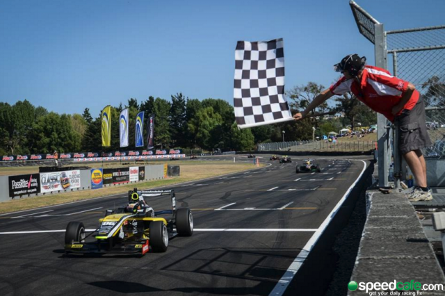 Kiwi Brendon Leitch scored a popular victory in the penultimate race of the Toyota Racing Series at the signature New Zealand Grand Prix round at Manfeild. pic: Bruce Jenkins