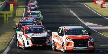 Jayden Wanzek broke through for his first SuperUte race win, ahead of new series leader Aaron Borg. Image: InSyde Media