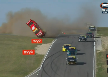 Cameron McLeod's car takes flight. Image: Fox Sports