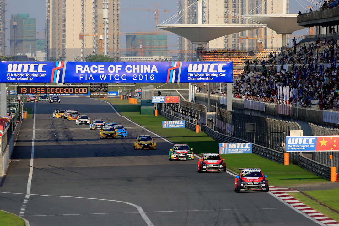 Argentinian bullet Jose Maria Lopez leads a Citroen trifecta in the main World Touring Car Championship race at Shanghai 