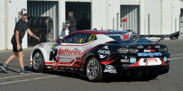 Andre Heimgartner about to start a run in the R&J Batteries Camaro at the Winton Supercars test day. Image: Russell Colvin