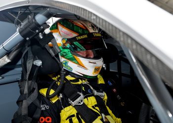 Tyler Everingham sits in Thomas Randle's Ford Mustang. Image: Russell Colvin