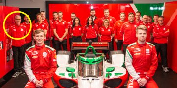 Michael Cannon (circled) was at the launch of Prema Racing's IndyCar program.