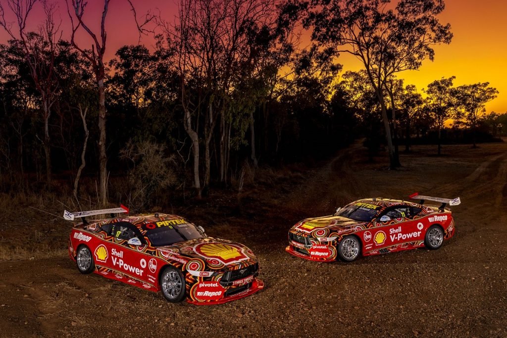 The Dick Johnson Racing Ford Mustang Supercars in their Indigenous livery. Image: Supplied